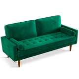 Loveseat Sofa, 70" Green Velvet Couch, Mid Century Modern Couch with Tufted Seat