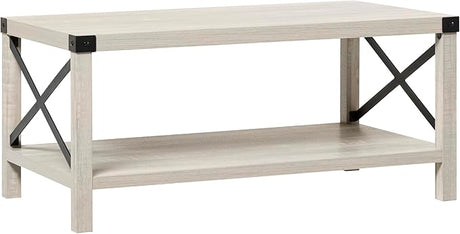 Sedalia Modern Farmhouse Metal X Coffee Table, 40 Inch, White Oak