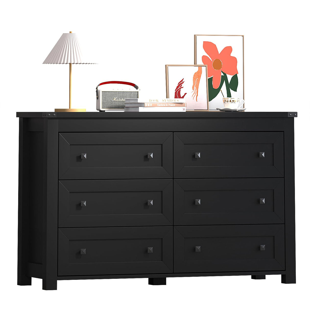 Black 6 Drawers Dresser for Bedroom,Wood Storage Chest of Drawers