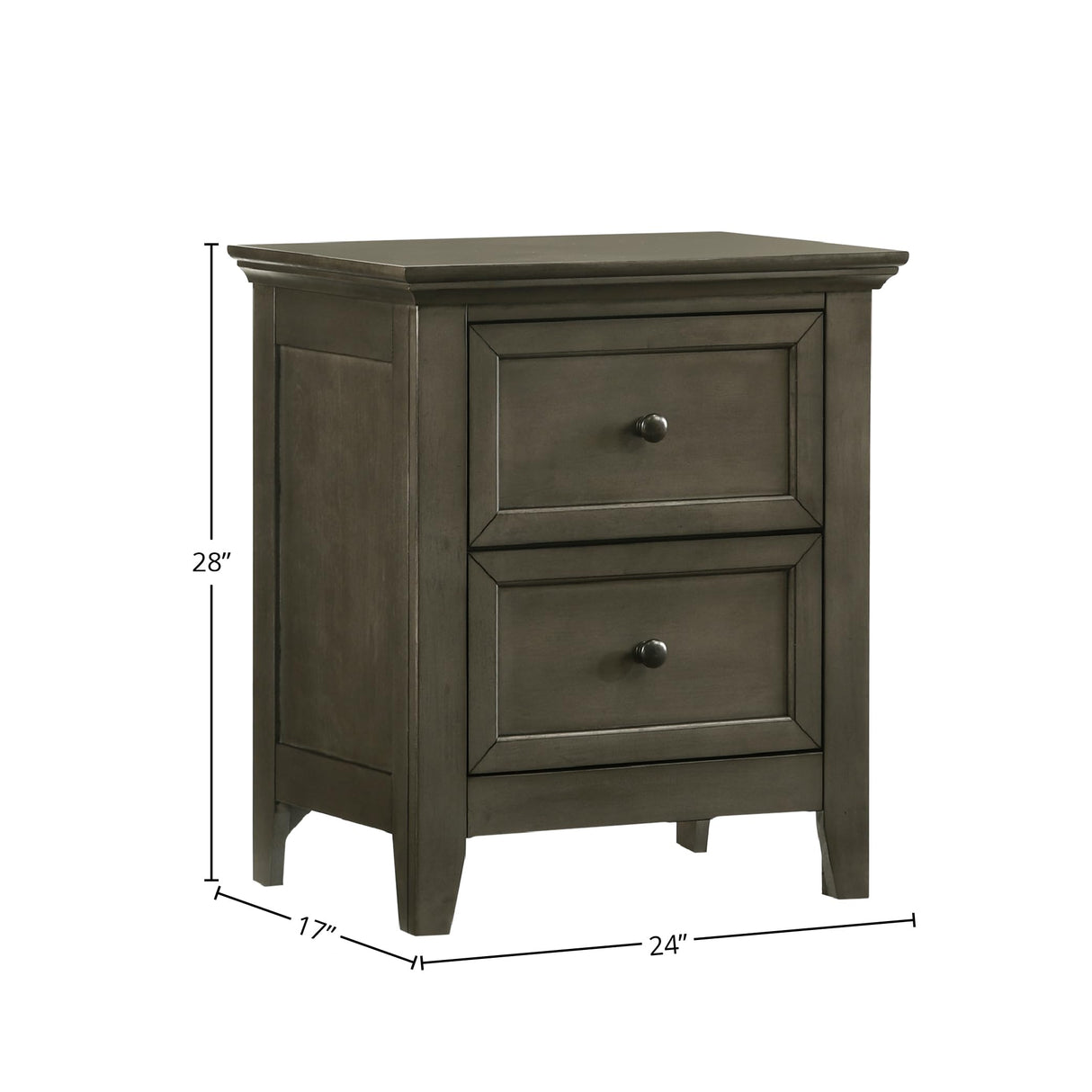 San Mateo Youth Nightstand, 2 Drawer Bedside Table, Gray