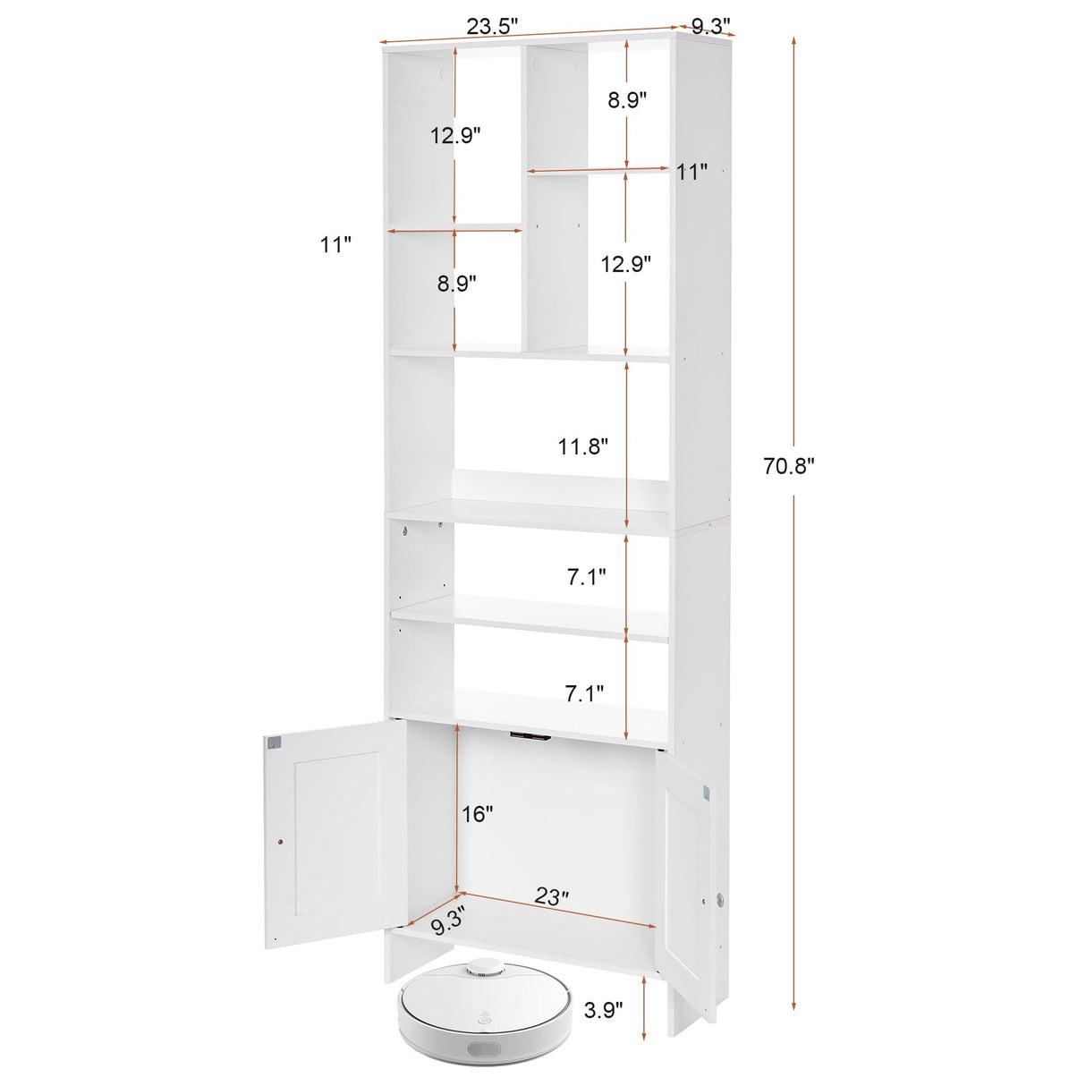 BEWISHOME 6 Tier Tall Bookcase with Doors, White Bookshelf with Cabinet, Modern Book Shelf Display Rack for Living Room and Home Office JCJ72W