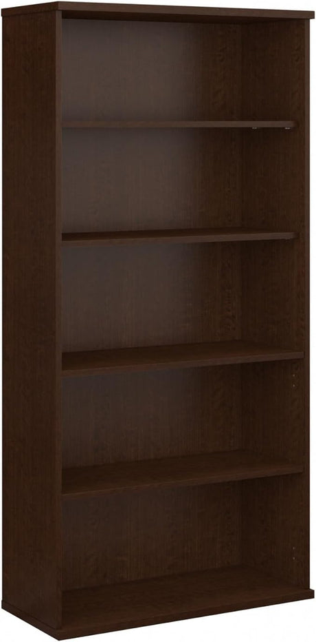 Series C Tall 5 Shelf Bookcase in Mocha Cherry, Large Bookshelf for Home and Professional Office