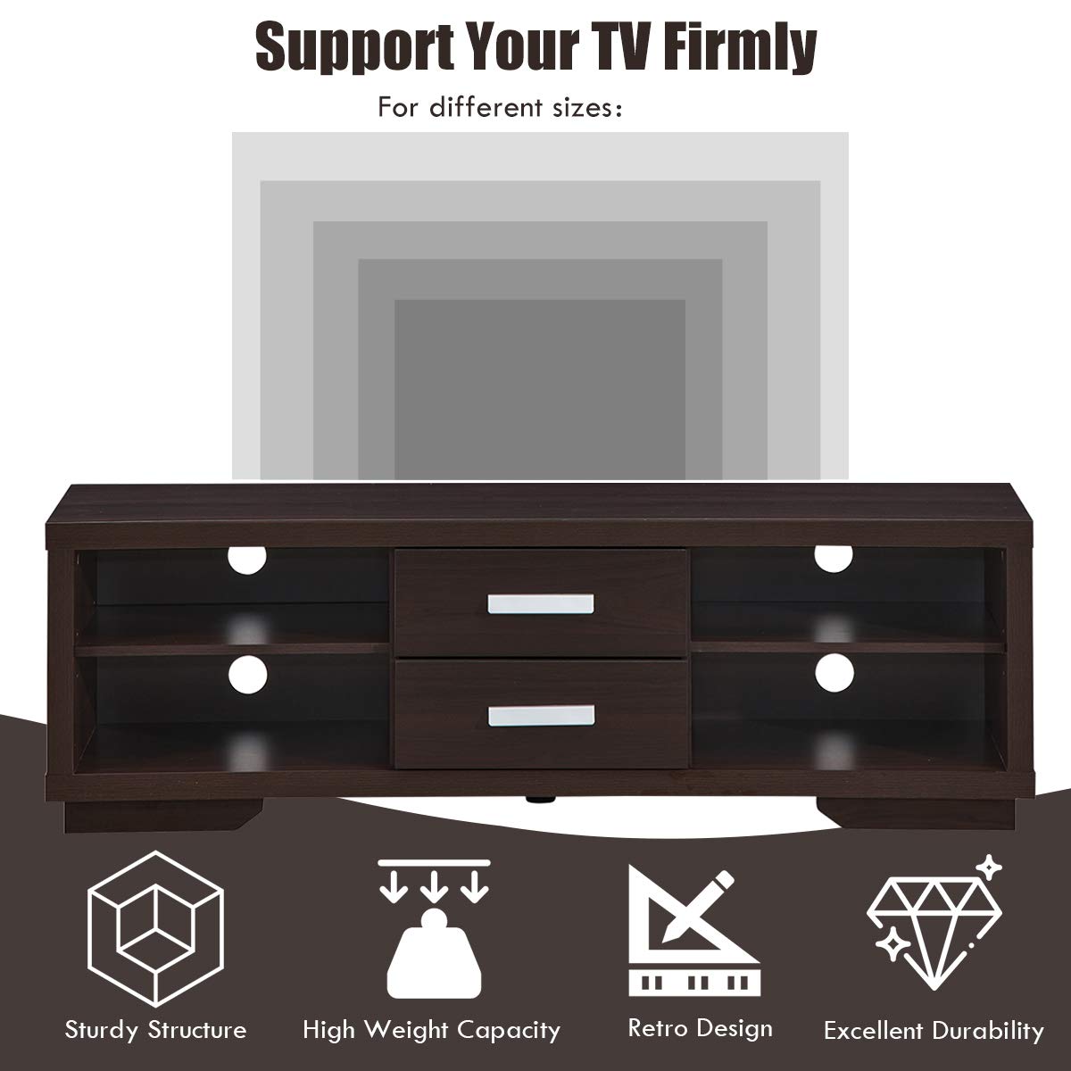 Modern TV Stand, Wood Universal Stand for TV's up to 65" Flat Screen, Home Living