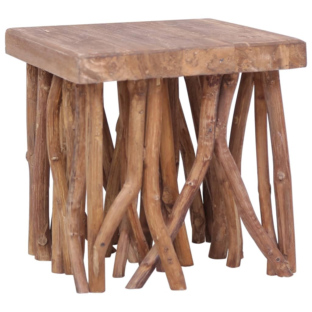 RustWood Solid Teak Log-Leg Coffee Table – Rustic Square Accent