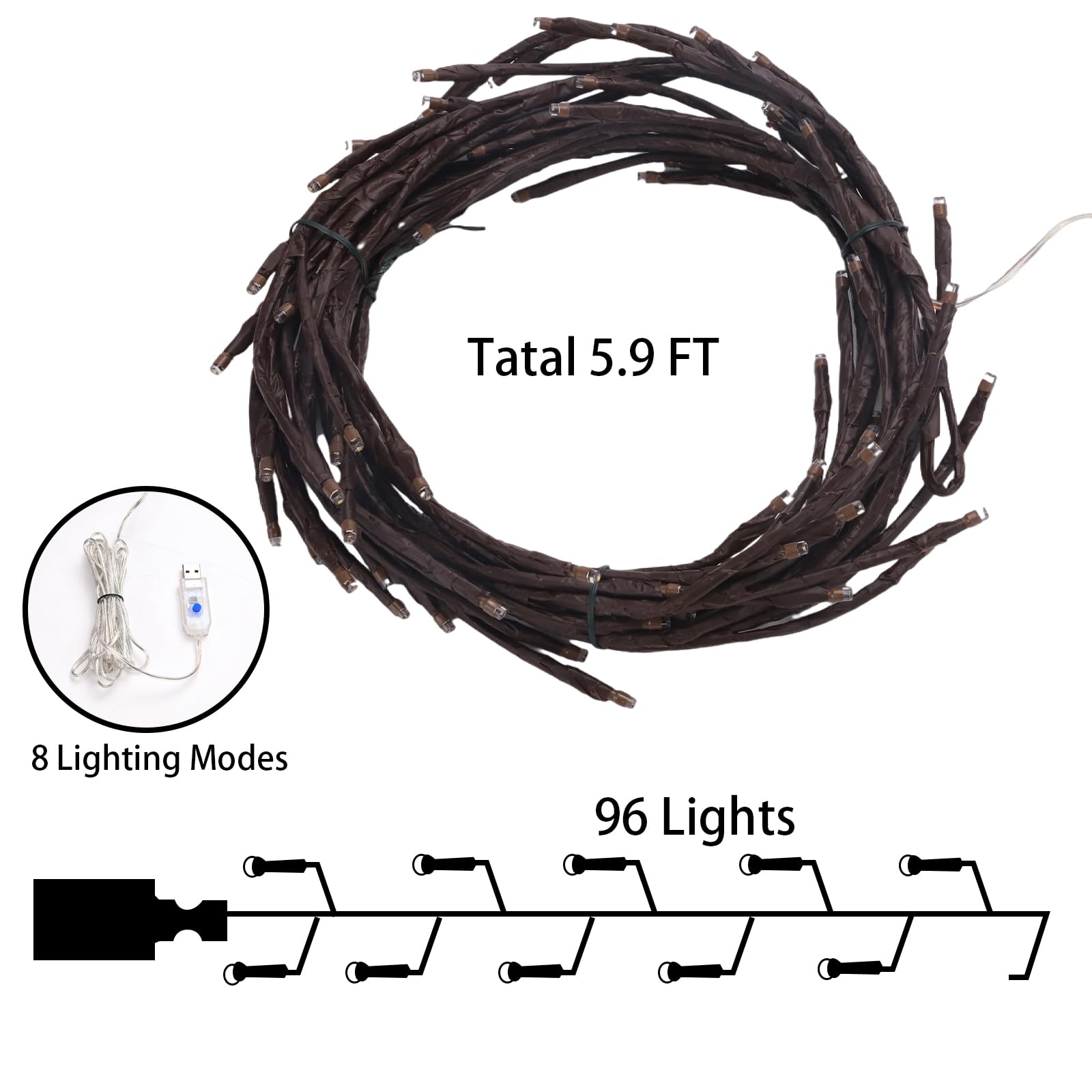 96 LED Willow Vine Lights 6FT Enchanted Wall Decoration Vine Lights 8 Modes for