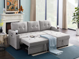 Linen Fabric Sleeper Sectional Sofa Convertible Pull Out Couch Bed