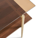 Layer Glass Coffee Table for Living Room, Brown Glass & Coffee Brown MDF Bottom Shelf