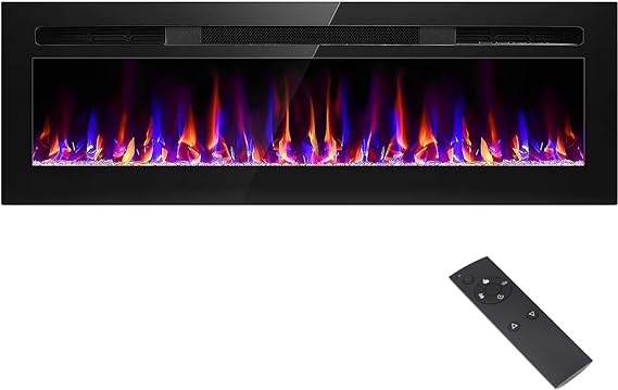 60" Mirrored Electric Fireplace Wall Mounted and Recessed