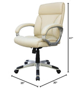 Modern Mid Back Executive Chair with Padded Armrests in Ivory