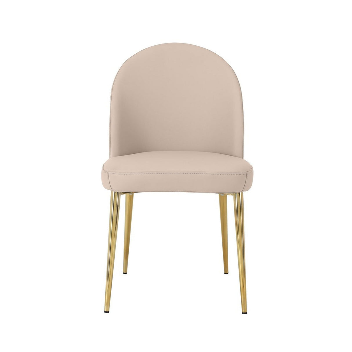 Era 24 Inch Dining Chair Set of 2, Curved Back, Faux Leather, Sand Beige and Gold