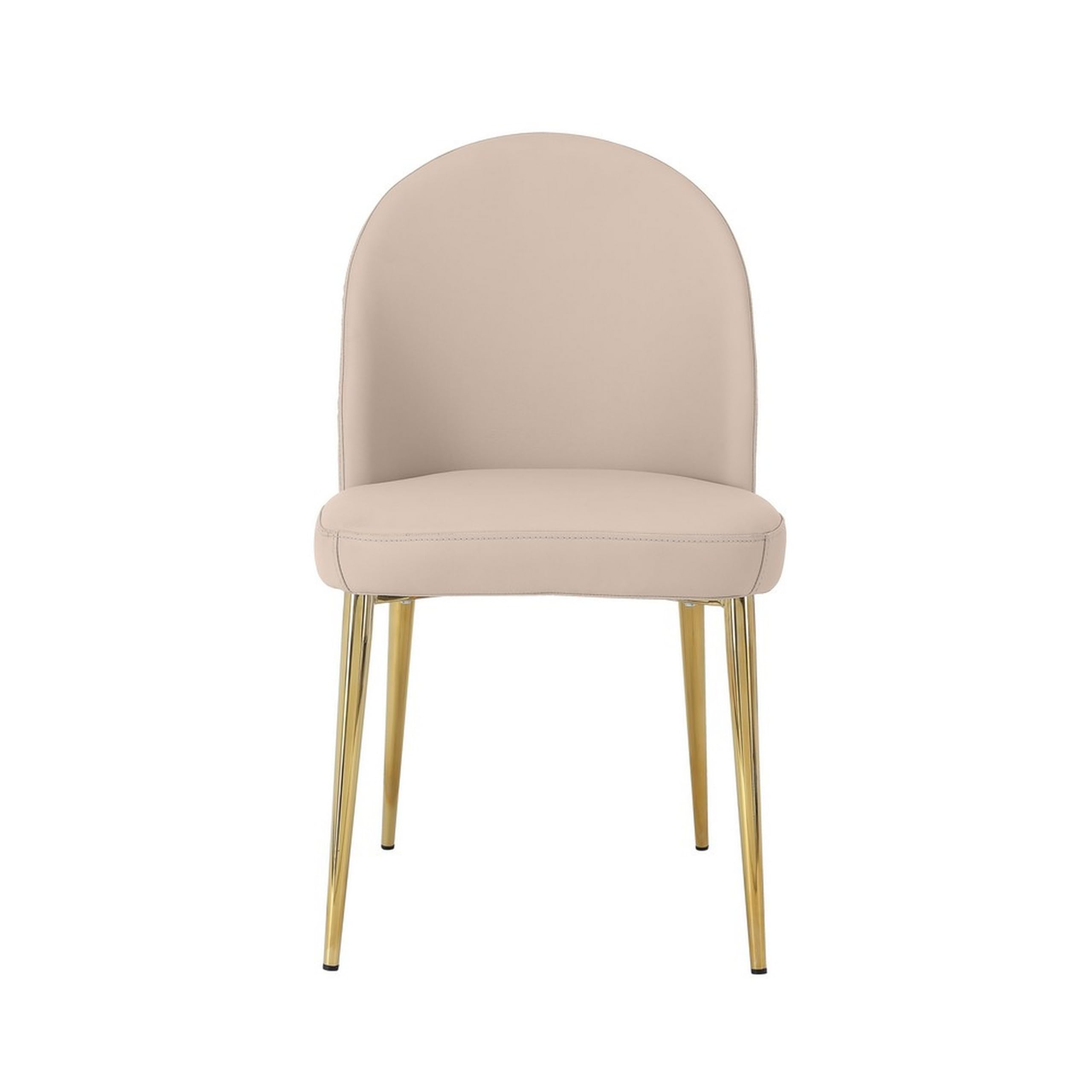 Era 24 Inch Dining Chair Set of 2, Curved Back, Faux Leather, Sand Beige and Gold