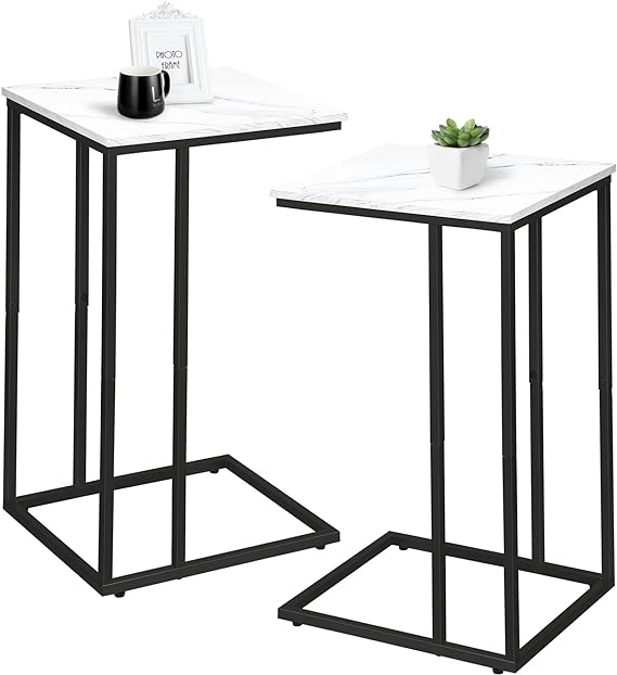 C Shaped End Table Set of 2, Small Side Table for Sofa and Bed, Couch Tables That Slide