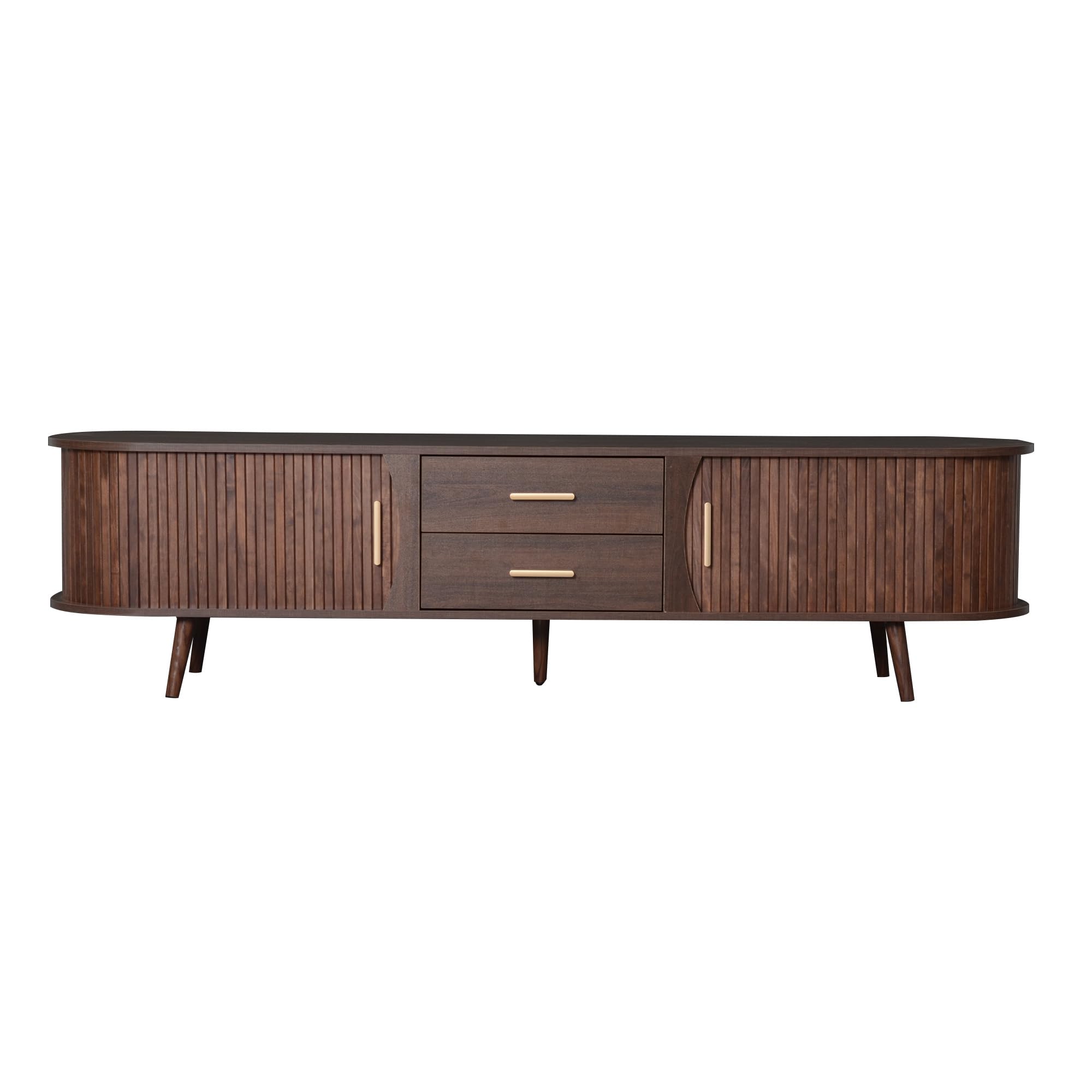 70" Fluted TV Stand with Sliding Tambour Doors - Walnut