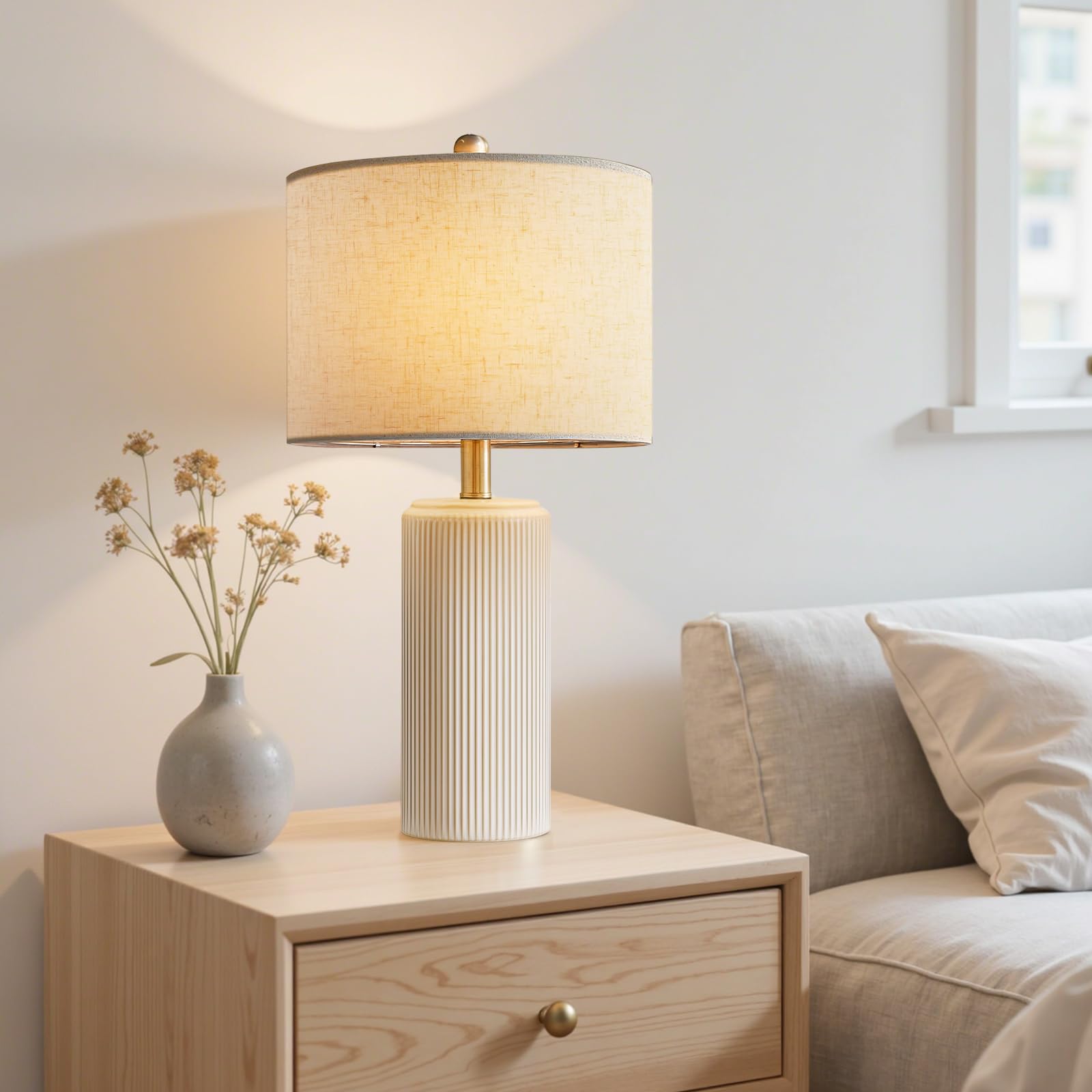 23" Ceramic Table Lamp Set of 2 - 3-Level Dimmable Farmhouse Bedside Lamps