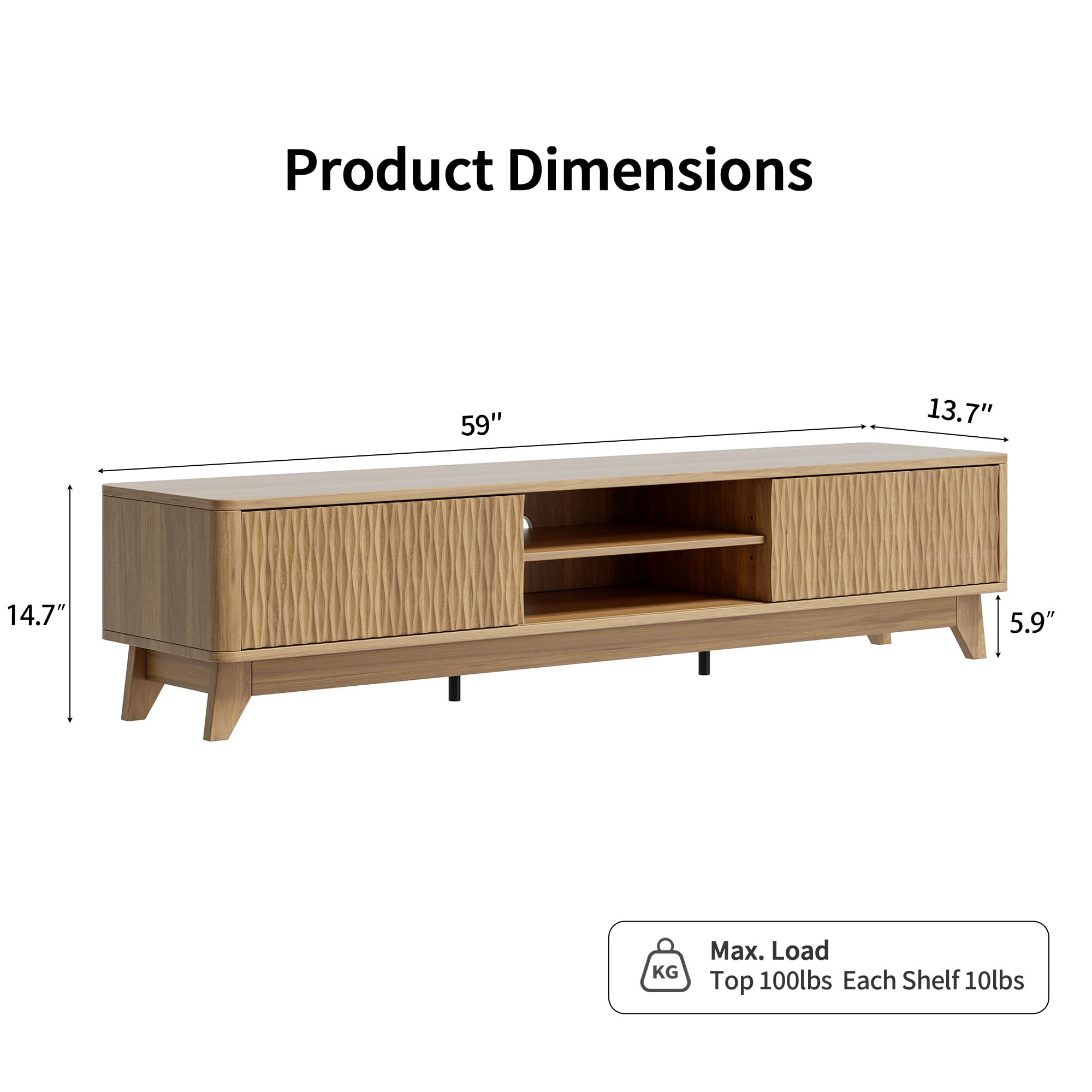 59" Mid Century Modern TV Stand with Sliding Doors