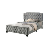 Agapi California King Bed, Button Tufted, Nailhead Trim, Gray Upholstery