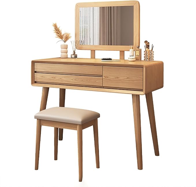 Wooden Makeup Desk for Bedroom Dressing Room Dressing Table with Mirror Vanity Table Set Wooden Makeup Desk