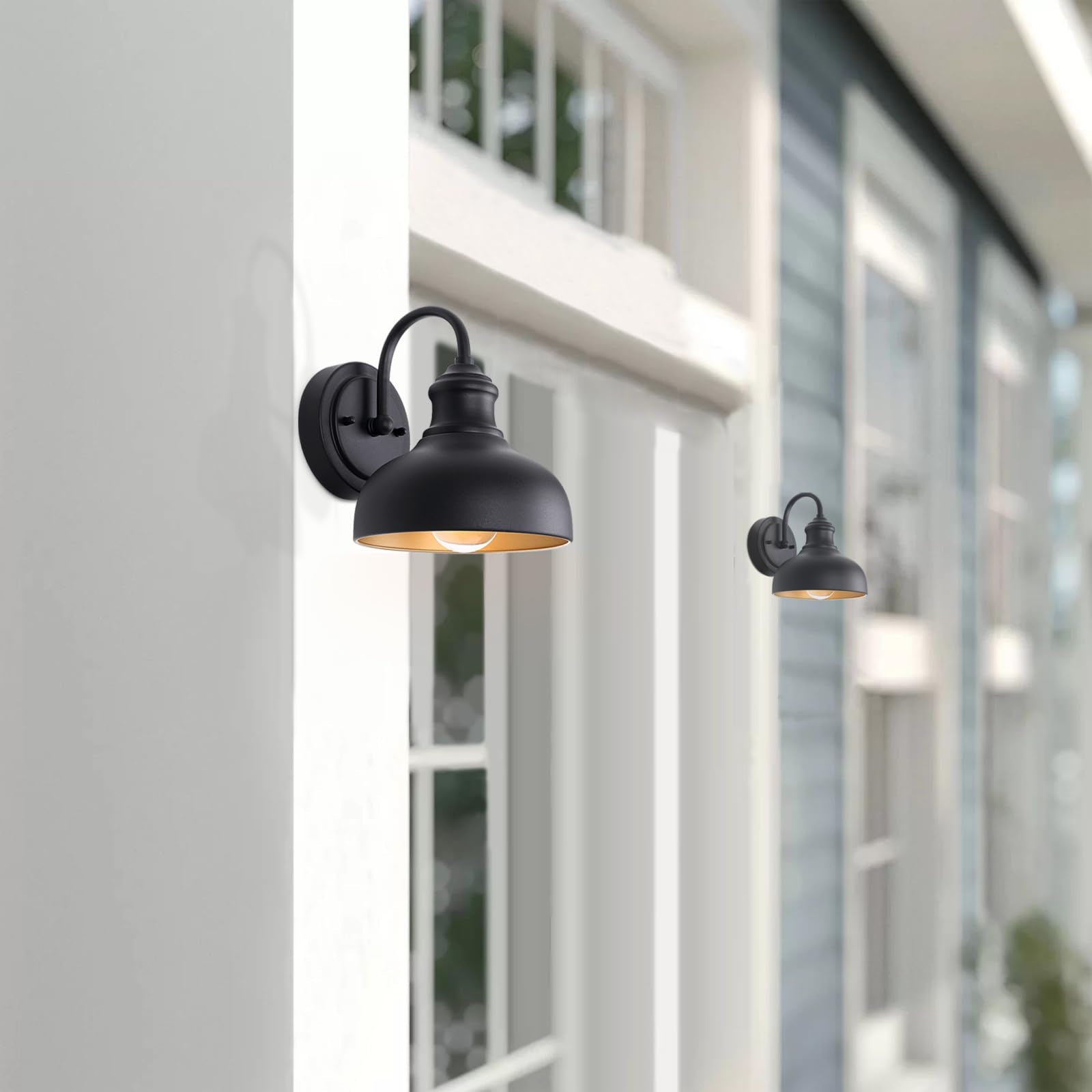7 Inch Outdoor Gooseneck Barn Lighting Black Exterior Porch Door Light Fixture with Brass