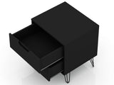 Manhattan Comfort Rockefeller Nightstand with Drawers, Mid Century Modern Bedside Table, Minimalist Display and Storage Organizer, Ideal for Bedroom and Living Room, Black