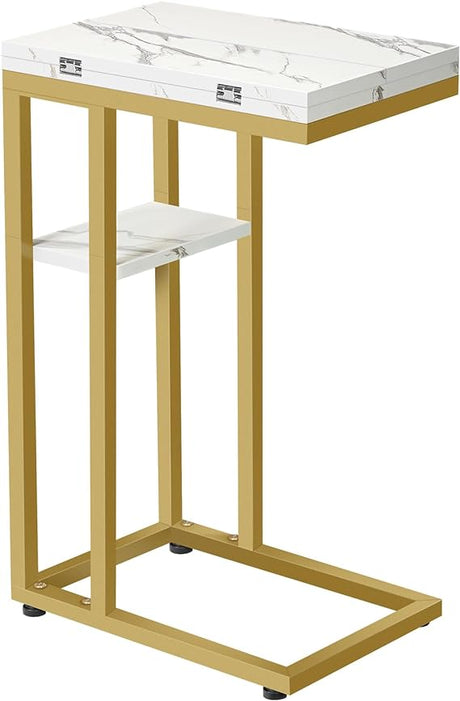 Foldable End Table, C Shaped Side Table with Storage Shelf, Small Snack Table Suitable