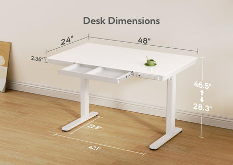 Glass Standing Desk with Drawers, 48×24 Inch Adjustable Stand Up Desk