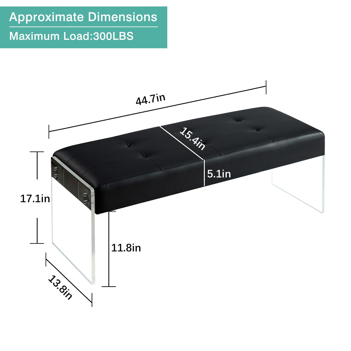 44.7” Modern End of Bed, PU Leather Upholstered Entryway Transparent Legs