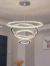 Modern Crystal Chandelier 4 Rings Adjustable Ceiling-Lighting Creative Simple Dining