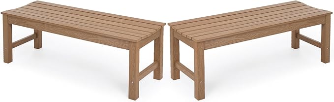 Outdoor Bench, 2-Person Patio Backless Bench, All-Weather HIPS Garden Bench