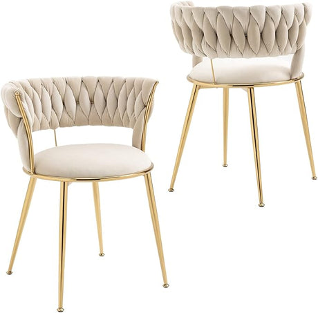 Velvet Dining Chairs Set of 2, Upholstered Dining Room Chairs with Woven Backrest