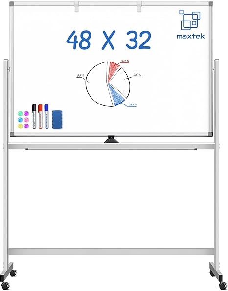 Rolling Dry Erase Board 48 x 32, maxtek Double-Sided Mobile White Board