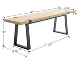 Modern Wood Dining Bench, 60" Mid Century Kitchen Bench with Metal Legs