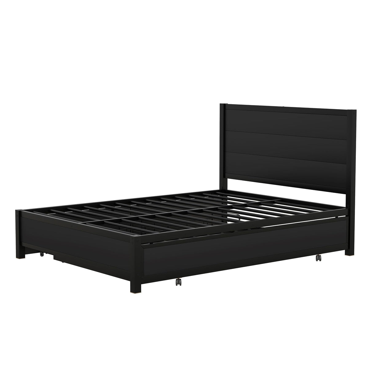 Metal Full Size Metal Platform Bed Frame with Twin Size Trundle and 2 Drawers for Kids