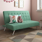 Kids Tufted Futon, Convertible Sleeper Sofa in Teal and Chrome