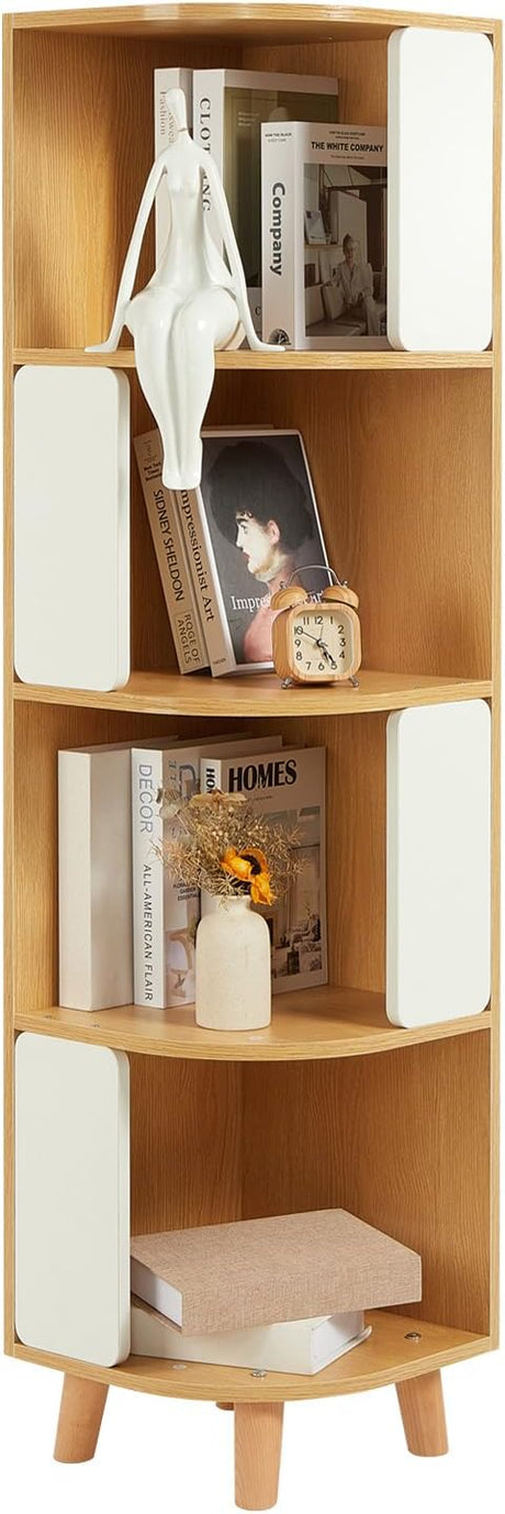 3-Tier Wood Corner Bookshelf, Nordic Style Modern Book Shelf