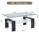 Modern Rectangle Coffee Table, Tempered Glass Center Table with Open Storage Shelf