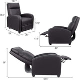 Tuoze Modern PU Leather Recliners Chair Adjustable Home Theater Seating with Sofa Padded Cushion (Black), Large