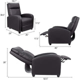 Tuoze Modern PU Leather Recliners Chair Adjustable Home Theater Seating with Sofa Padded Cushion (Black), Large