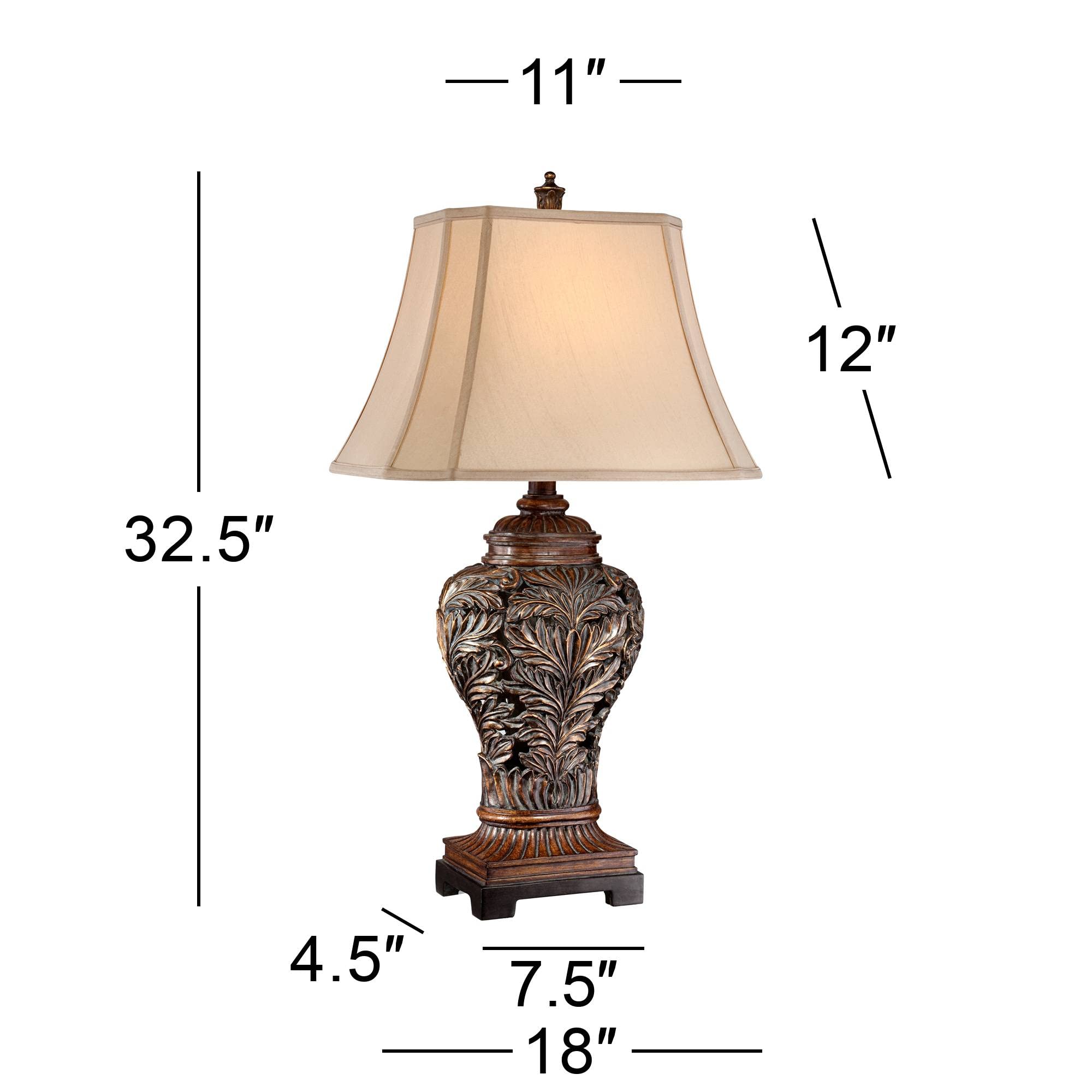 Leafwork Traditional 3-Way Table Lamp 32.5" with USB Charging Port