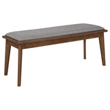 Mid Century Modern Wood Dining Bench Upholstered Padded Seat Cushion Gray