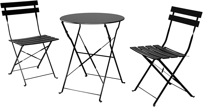 3-Piece Folding Bistro Set, 2 Chairs and 1 Table, Weather-Resistant Outdoor/Indoor Conversation Set for Patio, Yard, Garden -Peacock Blue