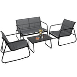 4 Pieces Outdoor Patio Furniture Set with Loveseat and 2 Textilene Fabric Chairs a Glass
