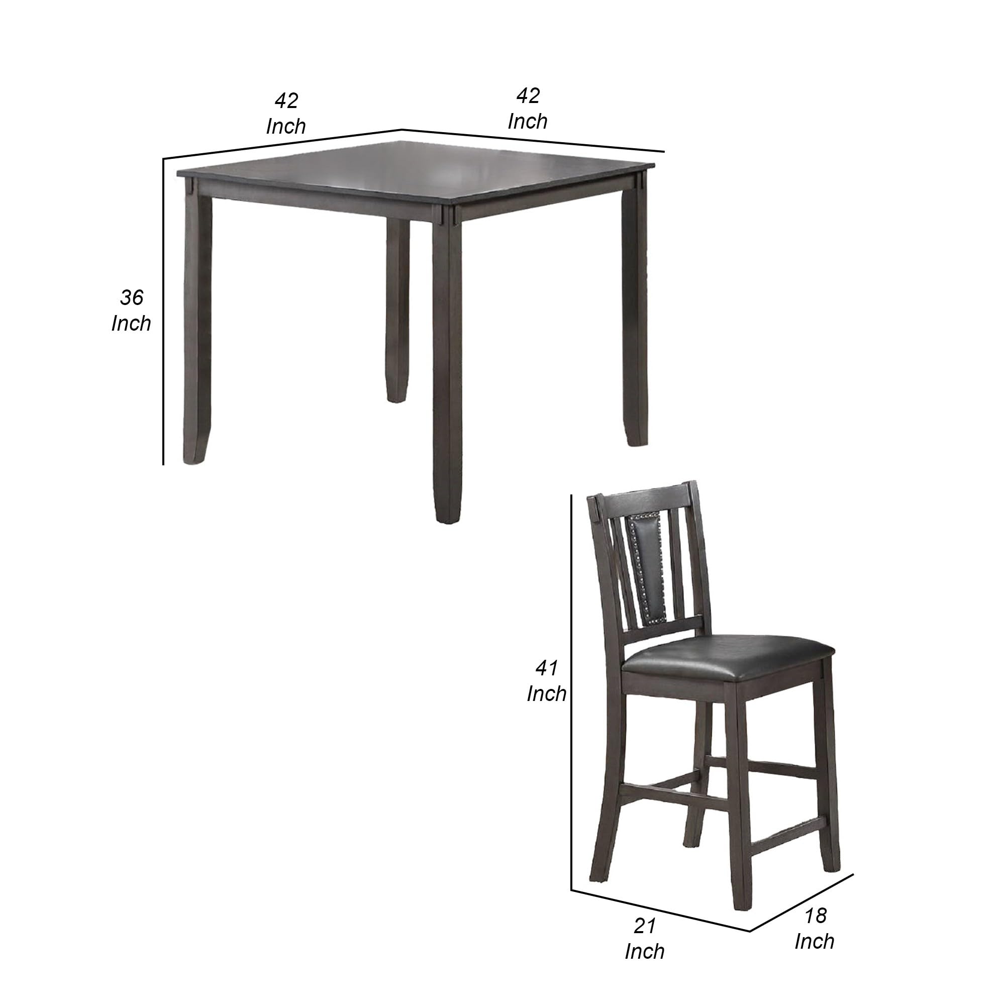 5 Piece Counter Height Dinning Table Set with 4 Chairs, Padded Seats, Gray