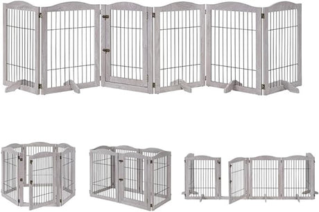 Extra Wide Dog Gate and Pet Playpen, Free Standing Tall Dog Fence