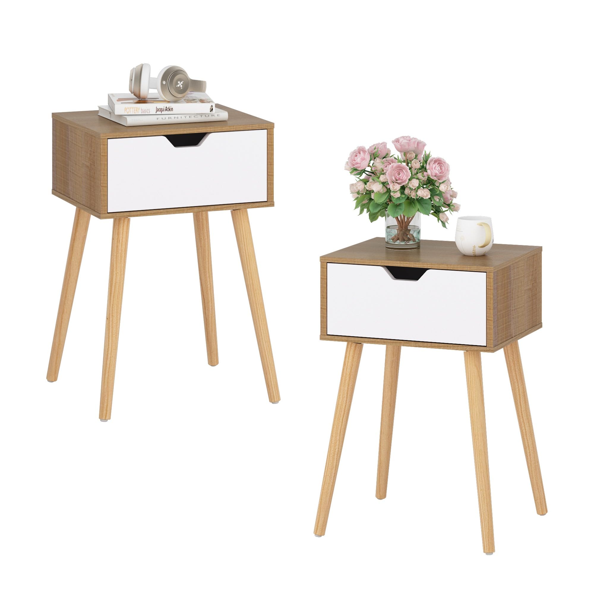 Set of 2 Modern Wood Nightstand, Bedside Table