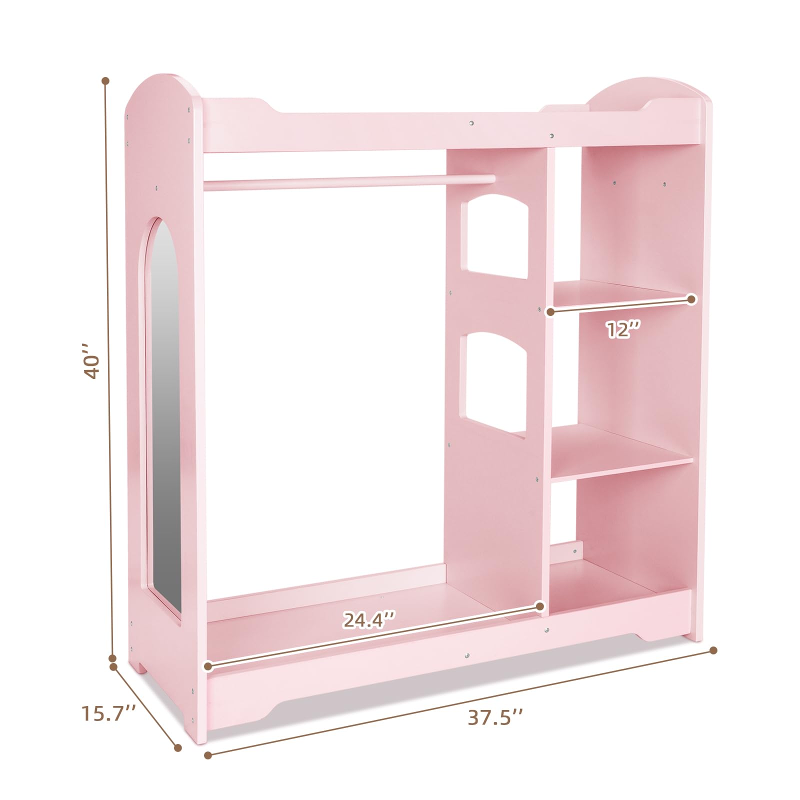 Kids Clothing Rack and Armoire with Mirror, Appropriate Height Kids Dress up Storage