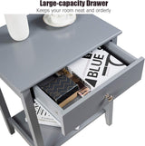 Nightstand Wooden 2-Tier Couch Sofa Side Table with Drawer, Storage Shelf