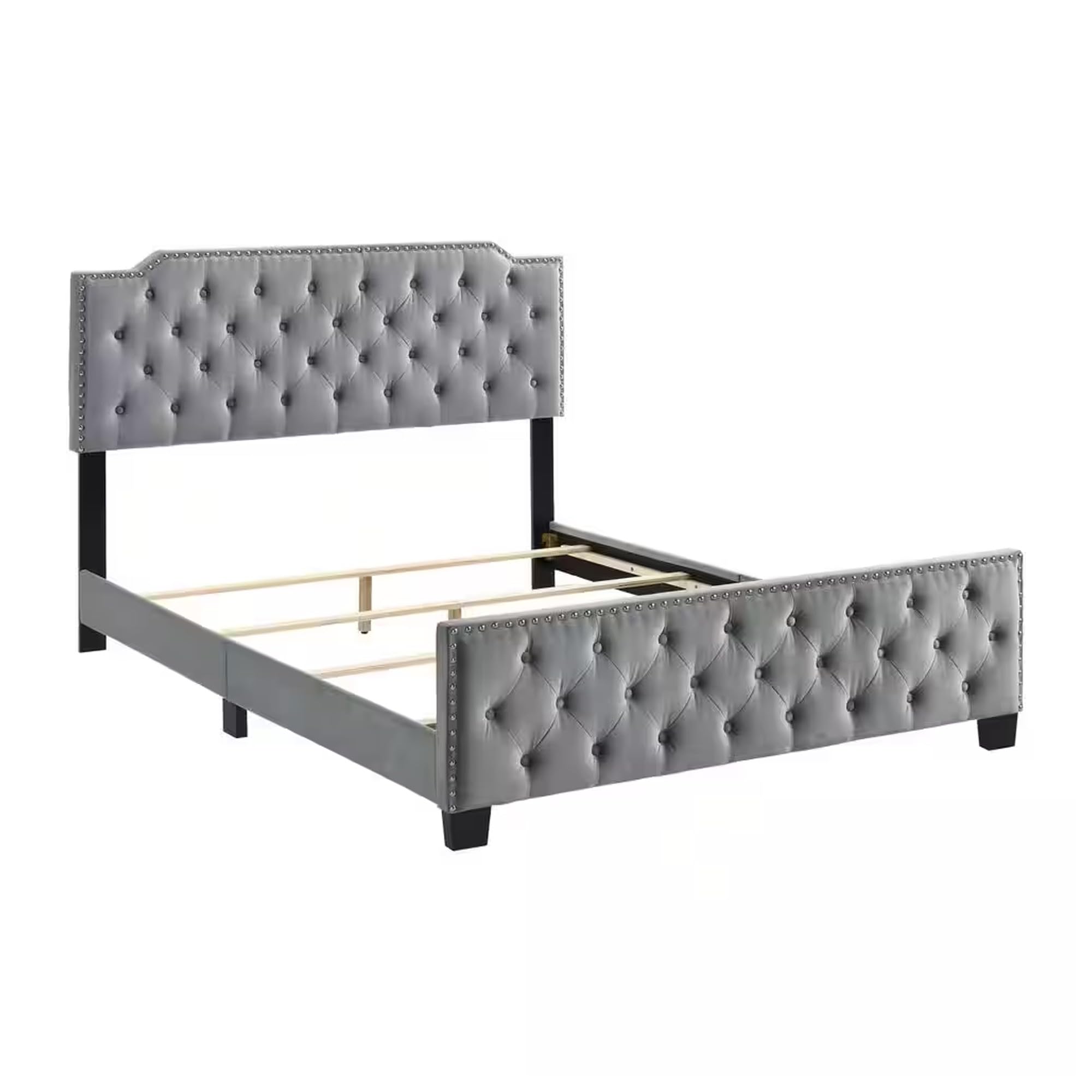 Agapi Queen Size Bed, Button Tufted, Nailhead Trim