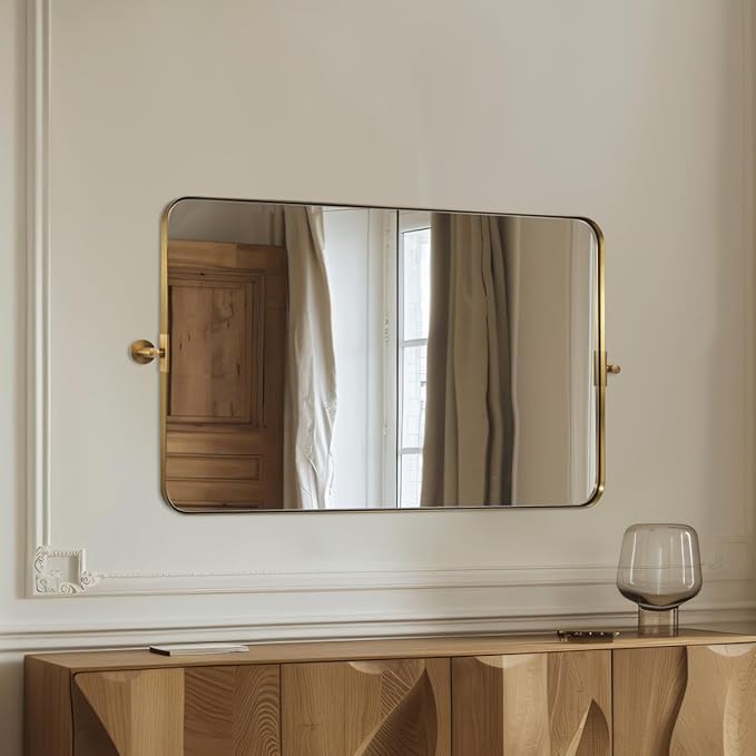 Black Bathroom Mirrors , Metal Framed Rounded Rectangle Wall Vanity Mirror