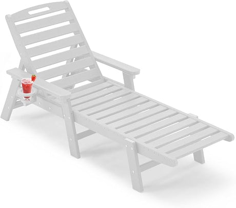 eavy Solid Patio Chaise Lounge with Arm/Cup Holder,HDPE Lounge Chair Outdoor[Wind