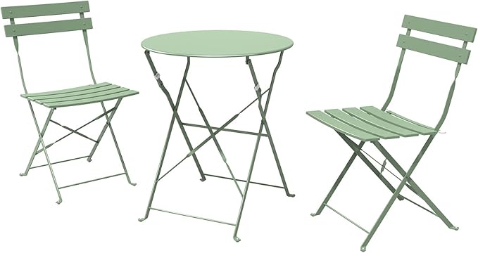3-Piece Folding Bistro Set, 2 Chairs and 1 Table, Weather-Resistant Outdoor/Indoor Conversation Set for Patio, Yard, Garden -Peacock Blue